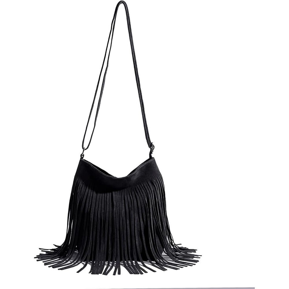 Western Fringe Crossbody Bag Vintage Suede Small Purse Adjustable Strap